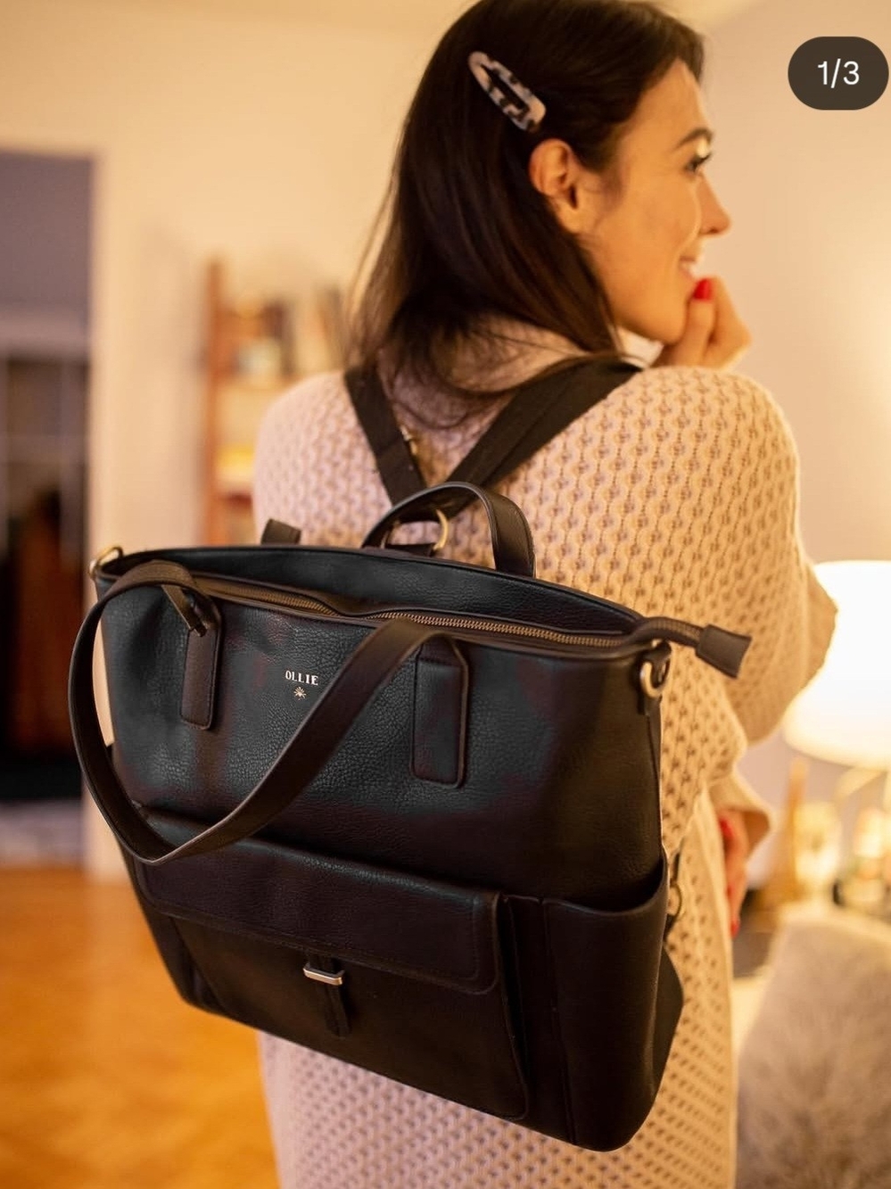 OLLIE Compagnie x Maman Caféine Black Vegan Leather Tote Bag - LIKE NEW